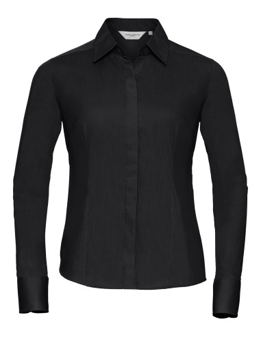 RUS-0R924F0-Ladies' Long Sleeve Fitted Polycotton Poplin Shirt